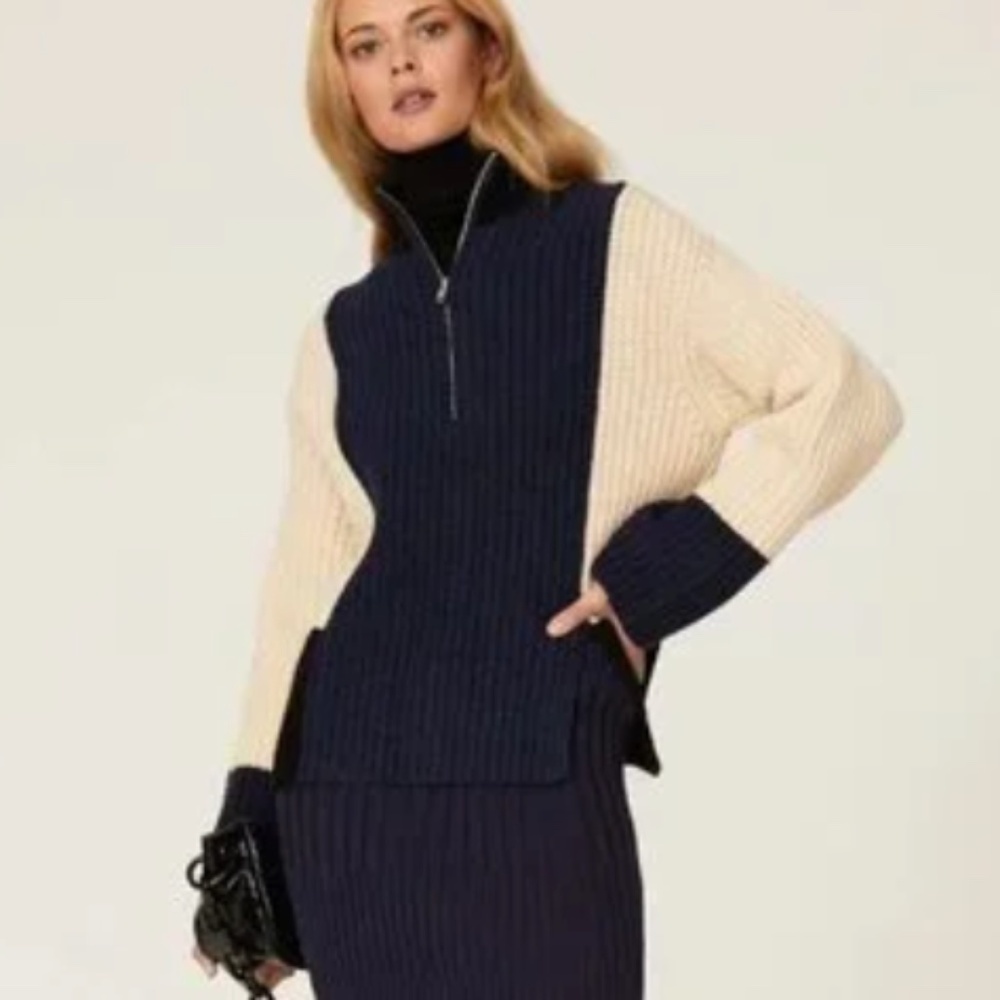 Victor Alfaro Sweater Colorblock Half Zip Sweater Wool Blend Medium -Large
